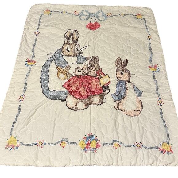 Vintage Beatrix Potter Peter Rabbit Baby Quilt Blanket Handmade Nursery 1990 - Picture 2 of 12